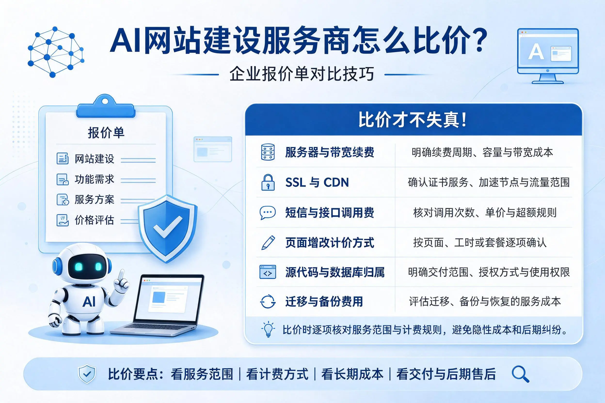 AI网站建设服务商怎么比价?合肥企业报价单对比技巧